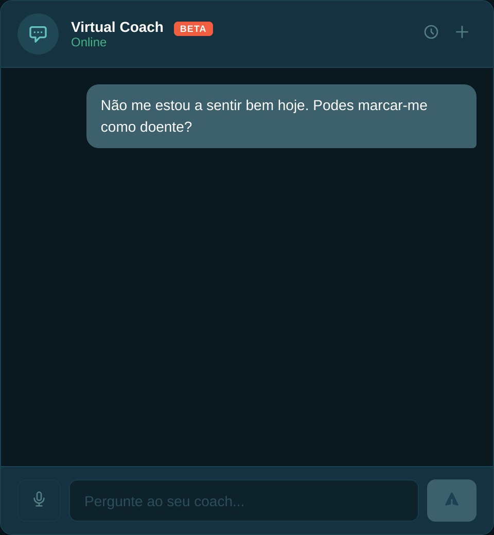 Chat na app do Virtual Coach